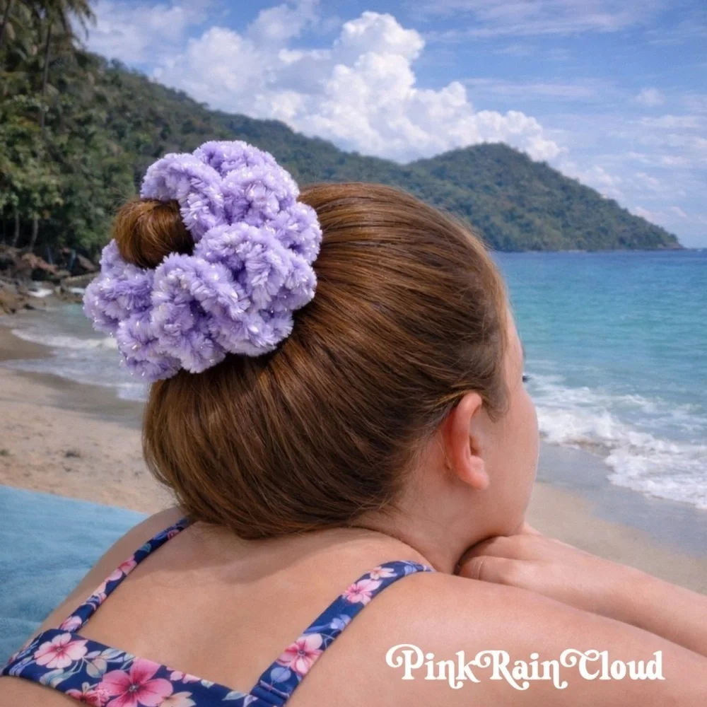 Handmade VELVET Shimmer Pastel Purple Crochet Lush Hair Scrunchie PinkRainCloud